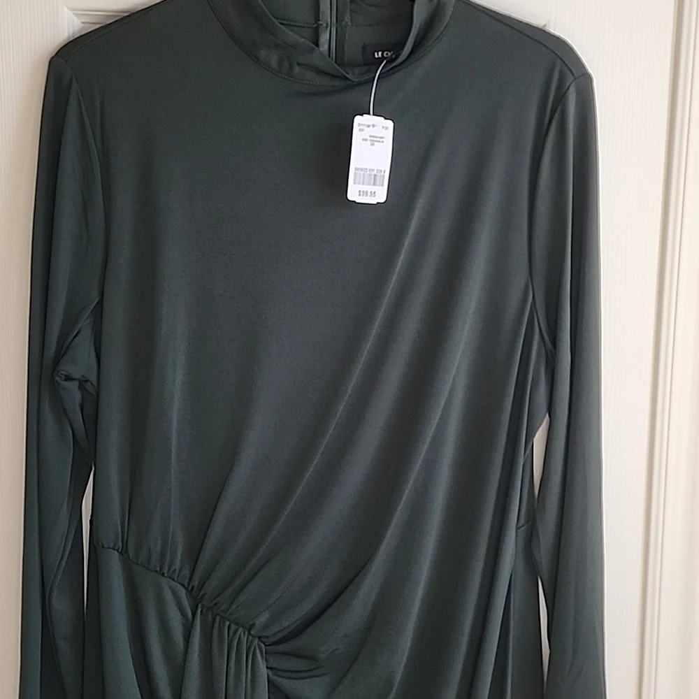 Le Chateau Stretchy Green Draped Long Sleeve Dress 3XL - Picture 2 of 6